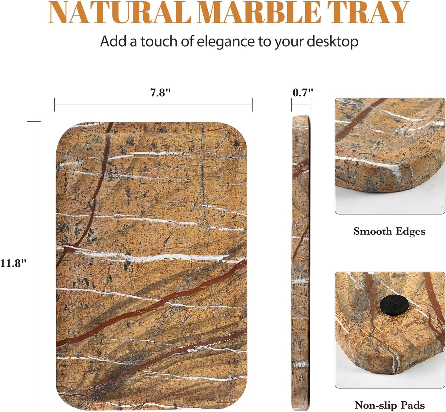 Koville Romano Travertine Tray, 12"x8" Natural Stone Vanity Tray for Countertop Bathroom Kitchen Dresser, Decorative Marble Catchall Trays for Perfume Jewelry, Rectangular Serving Tray(Beige)