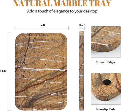 Koville Romano Travertine Tray, 12"x8" Natural Stone Vanity Tray for Countertop Bathroom Kitchen Dresser, Decorative Marble Catchall Trays for Perfume Jewelry, Rectangular Serving Tray(Beige)