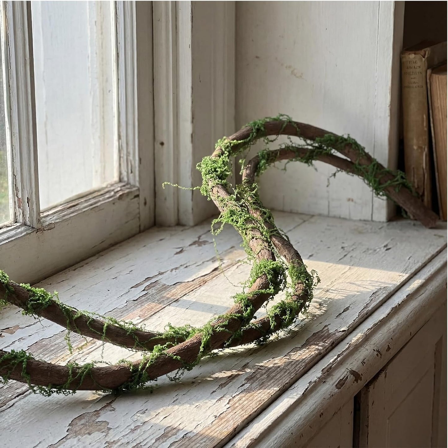 Janinka 4 Pcs 118in Large Bendable Artificial Tree Branches with Moss Enchanted Forest Decorations DIY Jungle Climber Vines Fake Moss Jungle Party Decor for Garden Landscape Reptile Habitat Decor