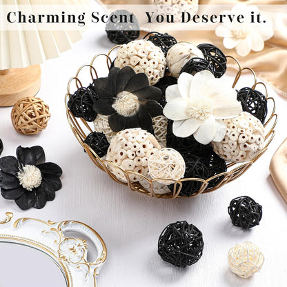 Riceshoot 2 Pack Decorative Balls Potpourri Bowl Filler Decor Natural Vase Bowl Filler Assorted Spherical Rattan Twigs Wicker Balls Cotton for Home Centerpiece(White)