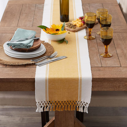 DII Dobby Stripe Woven Table Runner, 13x72-inch, French Blue