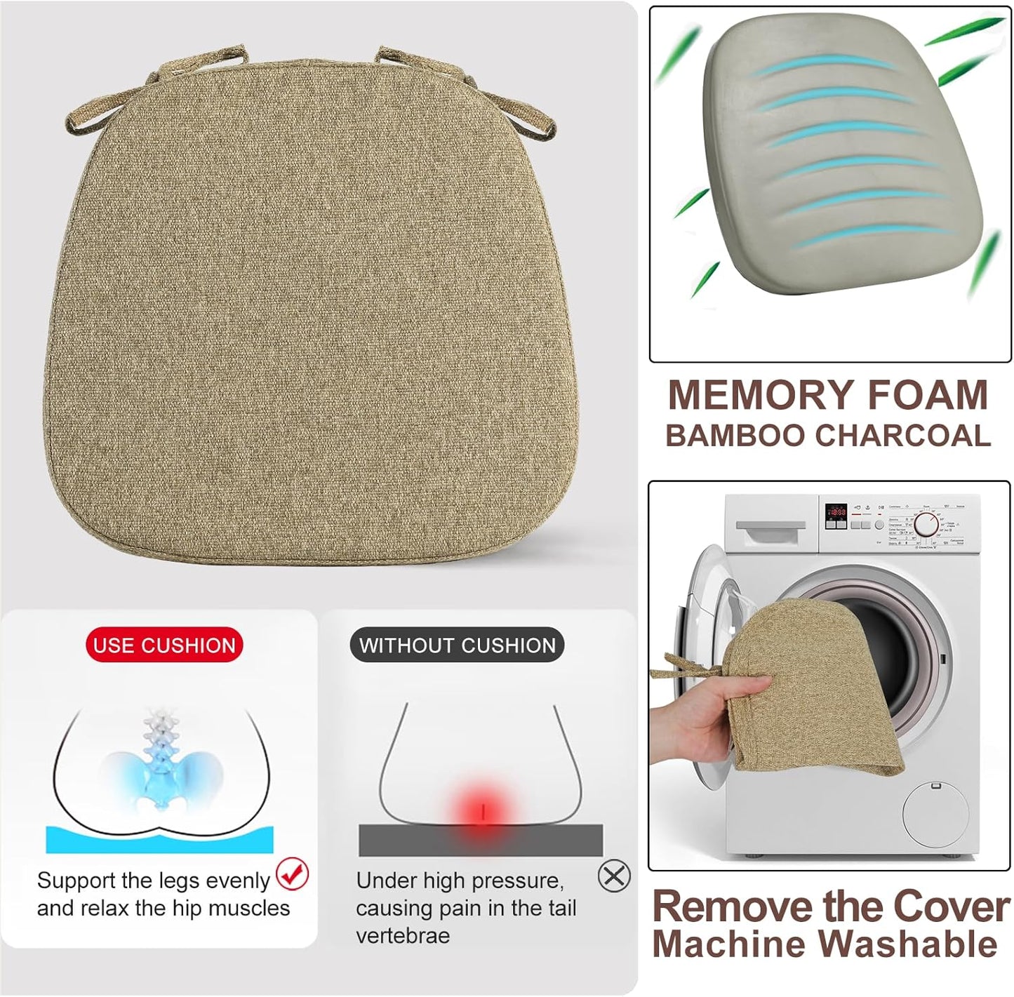 SINOSSO 1 Pack Memory Foam Chair Cushions for Dining Chair, Friendly Woven Fabric 16" U-Shape Comfortable Kitchen Chair Pad, Removable Slip Resistant Seat Cushion (1 Piece, Blue)