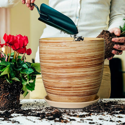 Ceramic Pots for Plants - 6 Inch Plant Pot with Drainage Hole and Saucer, Round Planters for Indoor Outdoor, Flower Pots, Modern Planter, Home Office Room Decor, Gifts for Plant Lovers, White