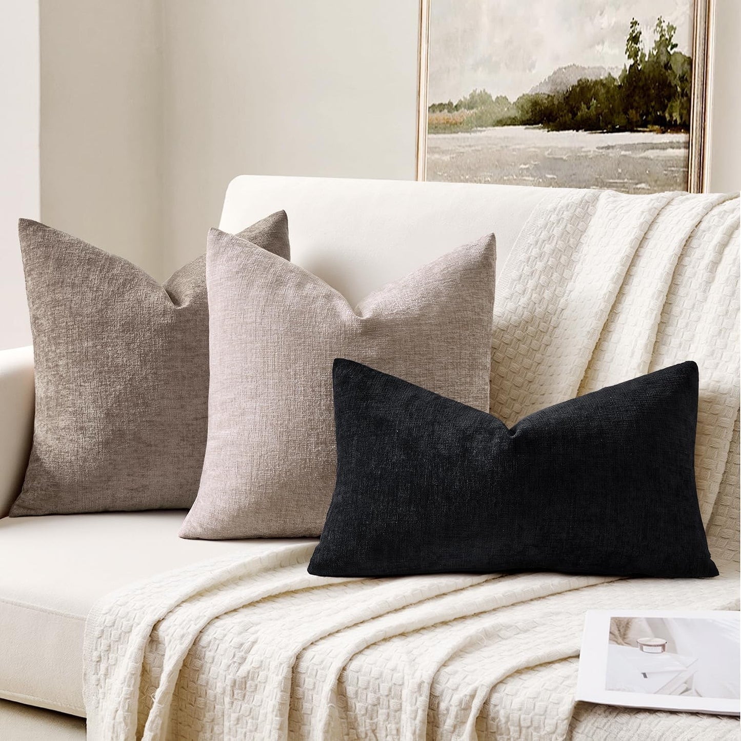MIULEE Olive Green Couch Pillow Covers 18x18 Inch, Set of 2 Soft Chenille Decorative Square Throw Pillow Covers Farmhouse for Sofa Living Room Bed