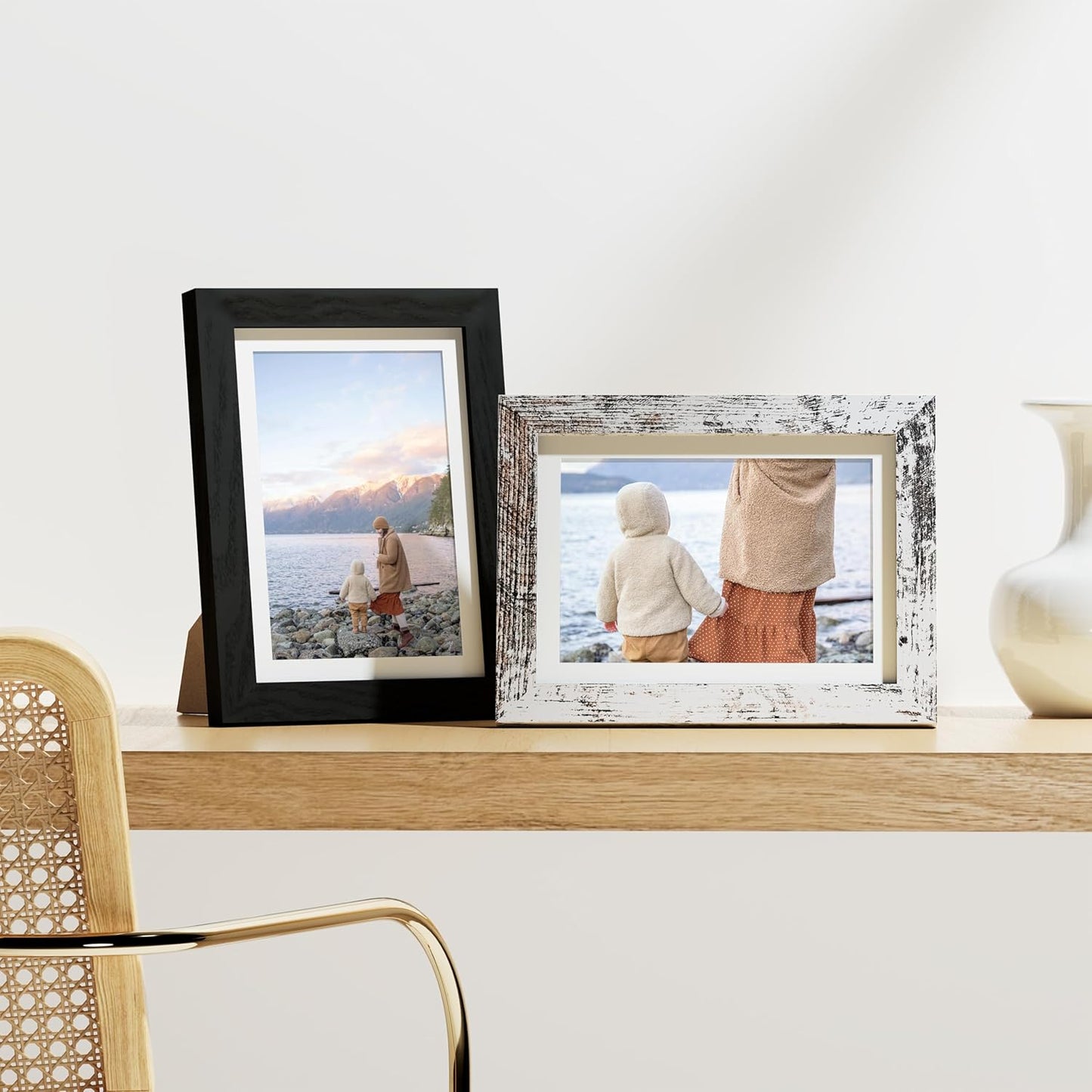 Vittanly 8x10 Picture Frames Set of 9, Shatter Resistant Plexiglass, Display 5x7 Pictures with Mat or 8x10 without Mat, Photo Frames for Wall or Tabletop, Engineered Wood, Black - Colors B