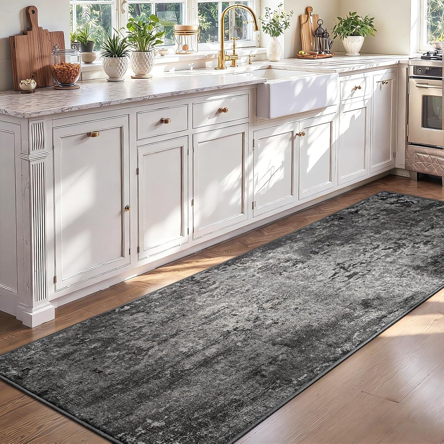 Ompaa 2x6 Rug Runners for Hallways Kitchen Runner Rug Non Slip Washable Grey Long Runner Rugs with Rubber Backing Soft Abstract Carpet Runner for Hallways, Kitchen, Bedroom, Bathroom, Entryway - Colors A
