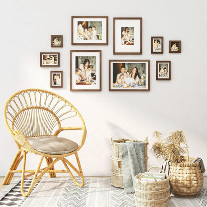 Egofine Picture Frame Set 12 Pack, Picture Frames Collage Wall Decor with Two 11x14, Two 8x10, Four 5x7, Four 4x6 for Wall and Tabletop, Made of Solid Wood, Covered by Plexiglass, Natural Wood