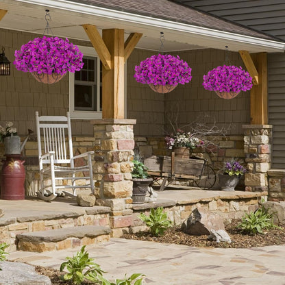 Artificial Hanging Flowers Faux Plants Basket for Outdoors Spring Summer Decor, Fake Silk Bougainvillea in Planter Outdoor Look Real UV Resistant Faux Flower for Outside Porch Patio Garden Home, White