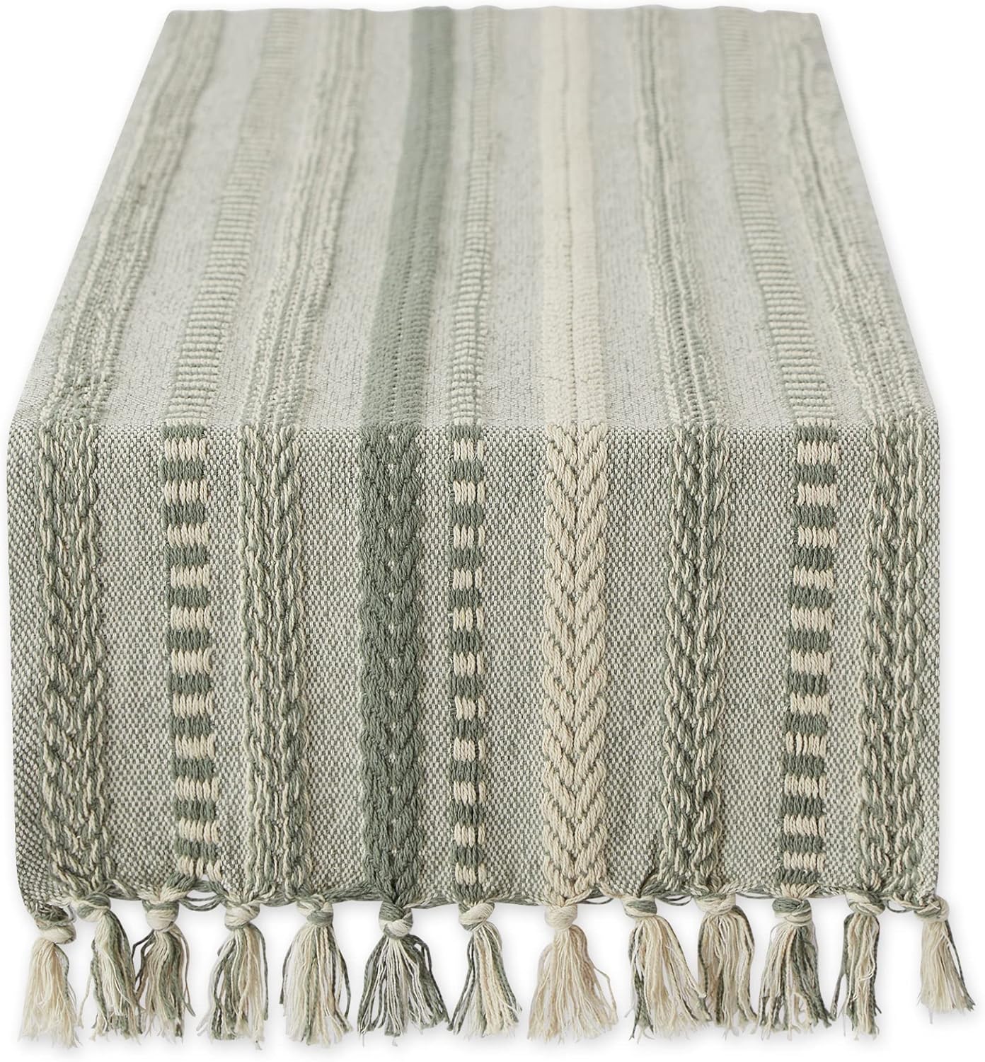 DII Farmhouse Braided Stripe Table Runner Collection, 15x72 (15x77, Fringe Included), Black