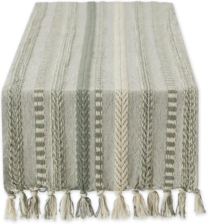 DII Farmhouse Braided Stripe Table Runner Collection, 15x72 (15x77, Fringe Included), Black