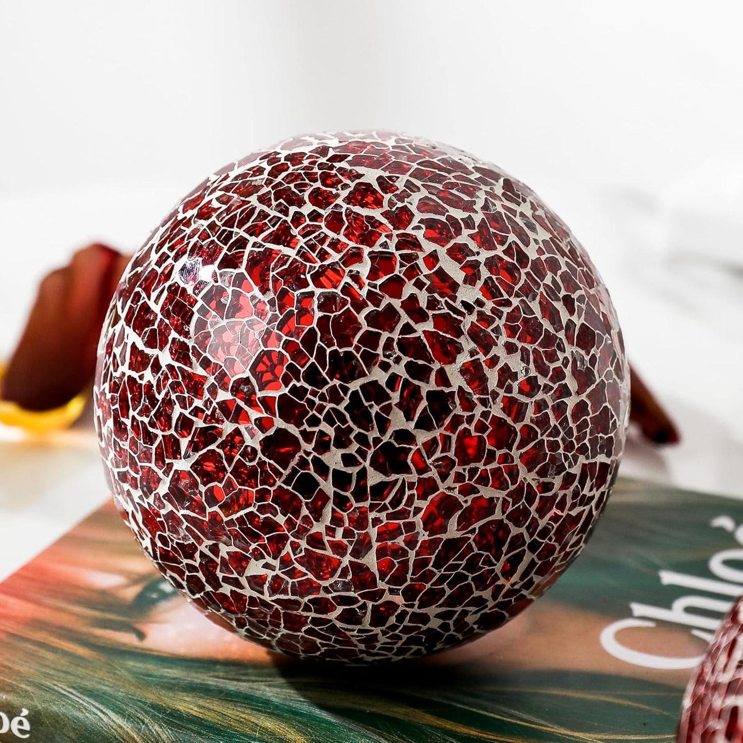 Decorative Mosaic Glass Orbs, 4 Inch Diameter, Set of 3 Sphere Balls, Rose Gold (Gold)