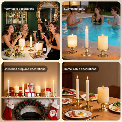 Pillar & Taper Dual Candle Holder: Fit 3"D and 0.87"D Candles - Stable Wide Base & Easy Clean - Smooth Metal Texture Candlestick for Wedding Home Holiday Table Centerpiece Decor - Set of 3 Gift (Gold)