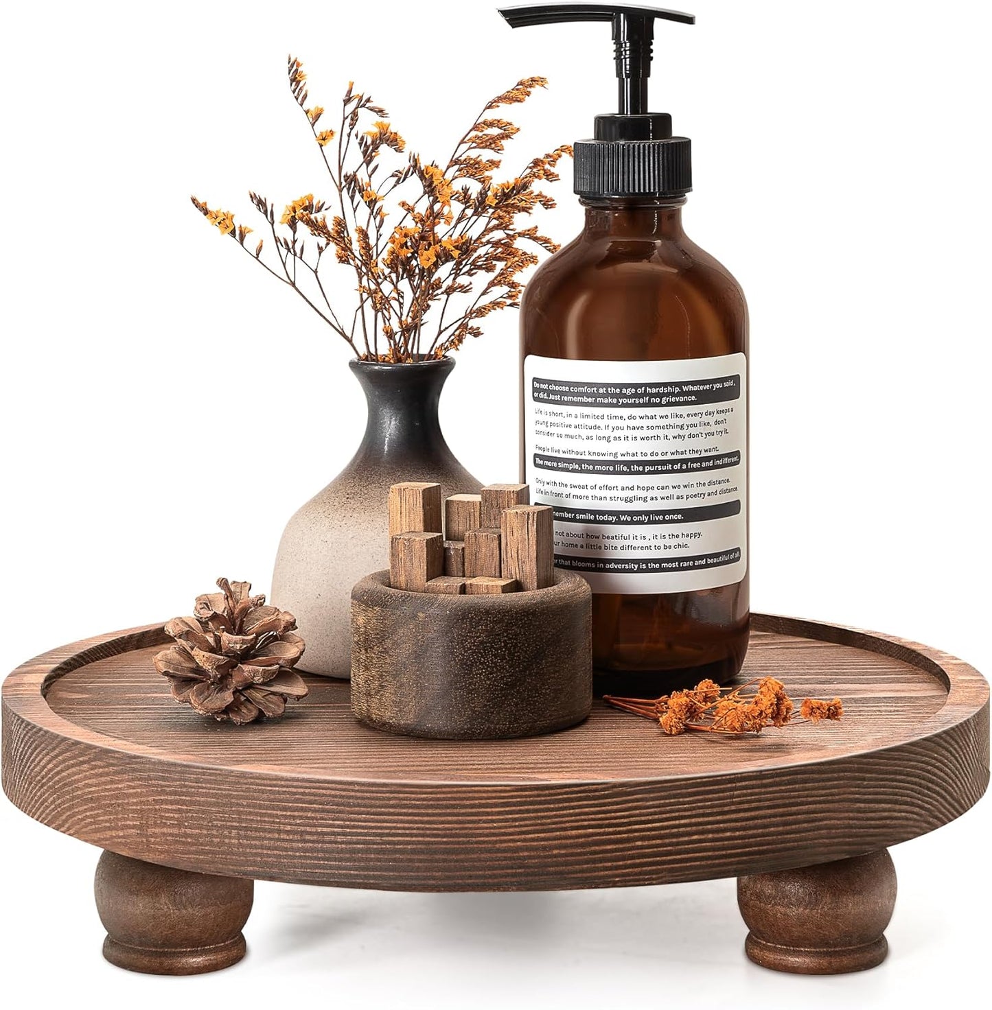 EOSAHR Farmhouse Pine Wood Riser for Home Decor – Round Pedestal Stand for Coffee Table & Kitchen Sink – Stylish Display Stand for Dish Soap Dispenser, Candles, Plants and Cupcakes (Green)