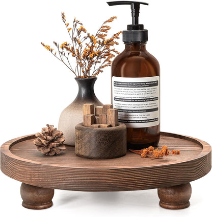 EOSAHR Farmhouse Pine Wood Riser for Home Decor – Round Pedestal Stand for Coffee Table & Kitchen Sink – Stylish Display Stand for Dish Soap Dispenser, Candles, Plants and Cupcakes (Green)