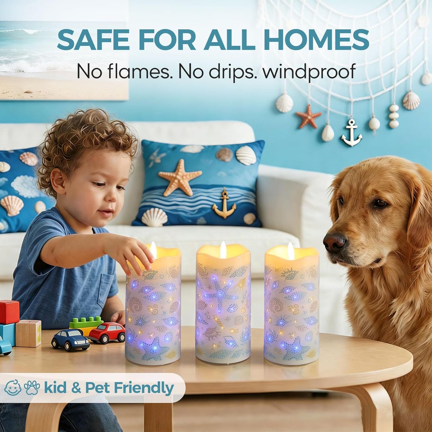 Eywamage Fiber Optic Flameless Pillar Candles with Remote Set of 3, Butterfly Floral Spring LED Candles Battery Operated Gift Φ 3" H 6"