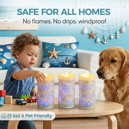 Eywamage Fiber Optic Flameless Pillar Candles with Remote Set of 3, Butterfly Floral Spring LED Candles Battery Operated Gift Φ 3" H 6"