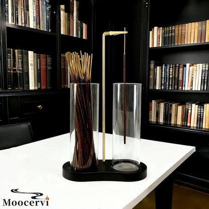 Incense Holder,2 in 1 Incense Sticks Burner Holder with Storage,Hang Upside Down Incense Holder for Sticks with Glass Ash Catcher for Meditation Yoga Spa Room Decor (Brown)