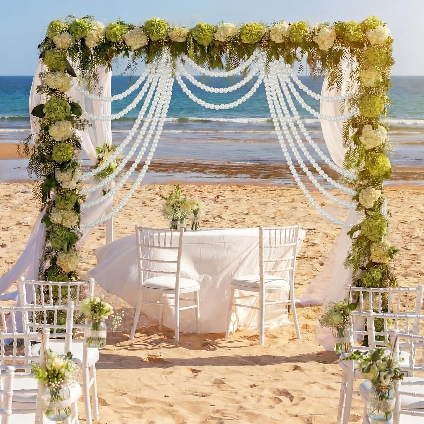 Canlierr 2 Pcs 5.6ft Wedding Giant Pearl Garland Decorations Large Faux Bead Garland with Hook for Ceremony Photo Booth Outdoor Proposal Scene Garden Beach Party Decor(Ivory White,25mm,Simple)