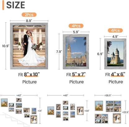 upsimples 10 Pack Picture Frames Collage Wall Decor for Mounting or Tabletop Display, Photo Gallery Frame Set for Family, Multi Sizes Including 8x10, 5x7, 4x6, Black