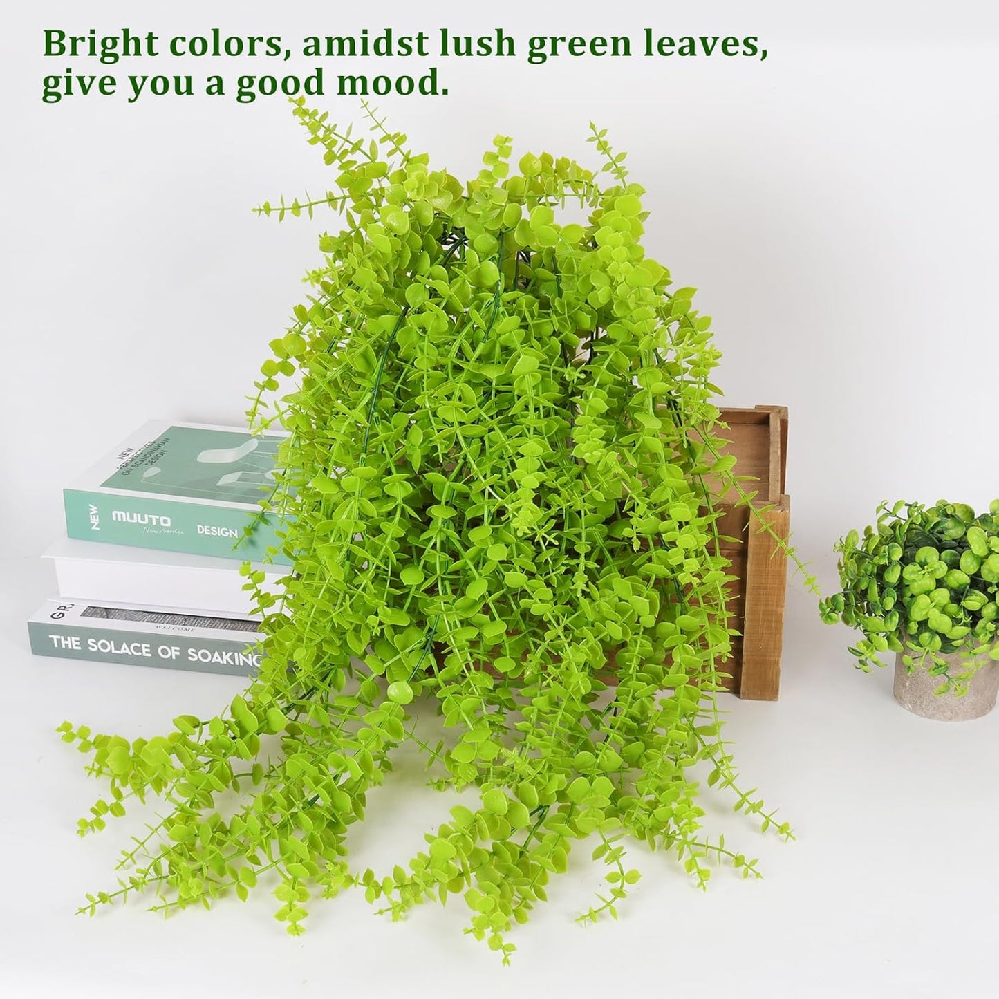 RECUTMS Artificial Hanging Plants Fake Hanging Plant Faux Eucalyptus Leaf Greenery Vine Outdoor UV Resistant Plastic Plants Home Garden Wedding Party Indoor Outdoor Decorations(White)