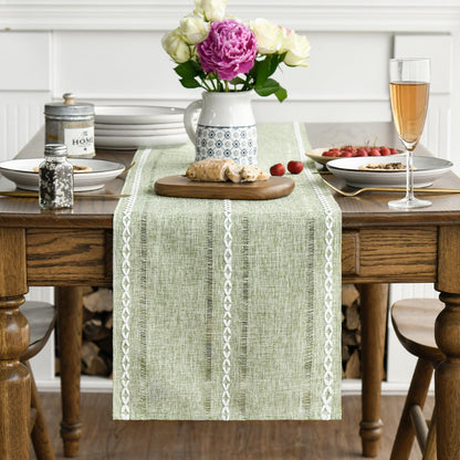 Artoid Mode Beige Rustic Cotton Linen Table Runner, Seasonal Embroidered Hollow Kitchen Dining Table Decoration for Home Party Decor 13x72 Inch