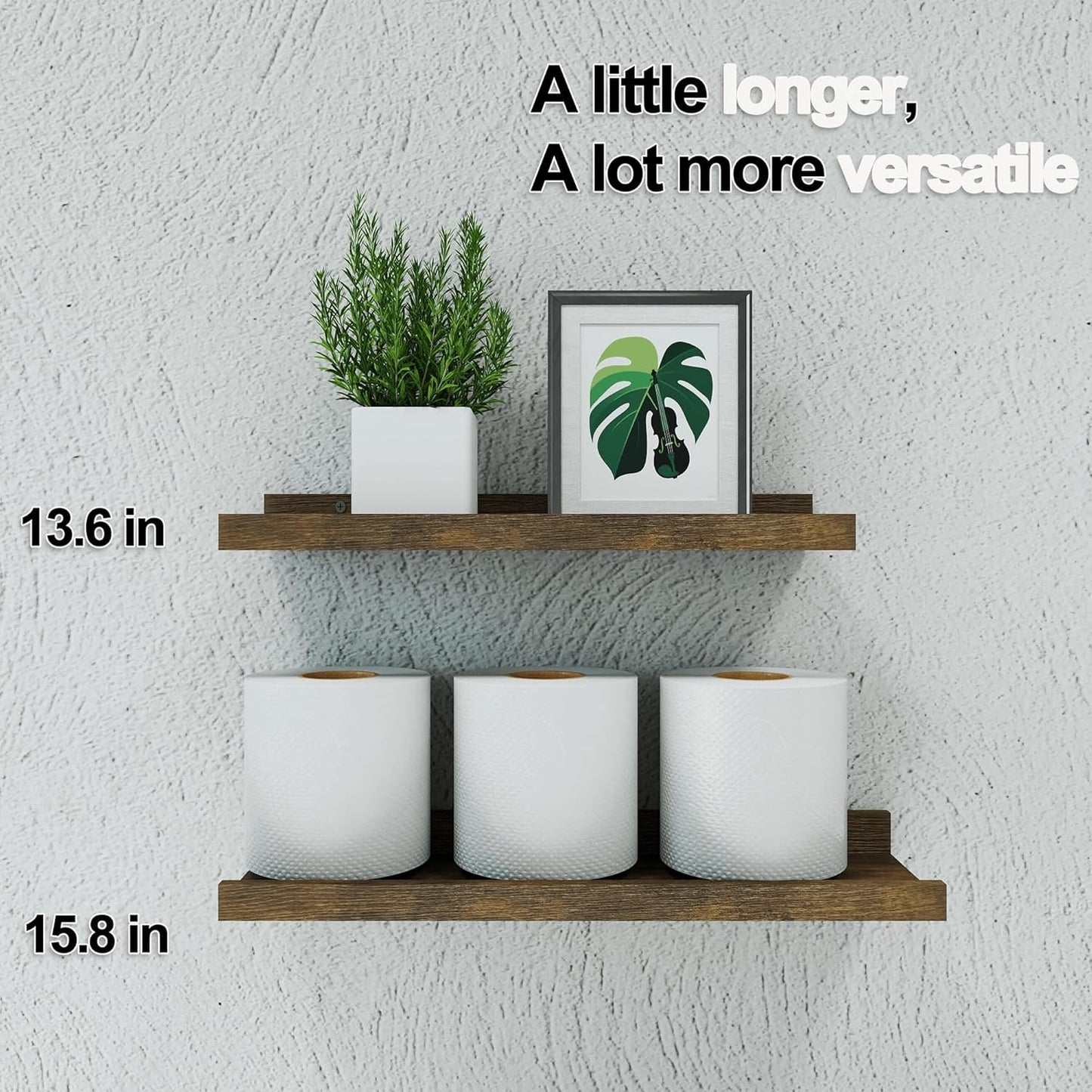 White Floating Shelves for Wall Decor, Wall Mounted Wood Storage Shelf for Bedroom, Living Room, Bathroom, Kitchen, Nursery, Display Picture Ledge Shelf with Lip Set of 2-14 Inches, White