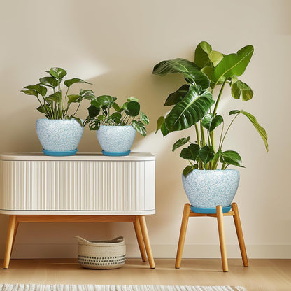6 Inch Plant Pot - Ceramic Pots for Plants with Drainage Hole and Saucer, Round Succulent Planter Indoor Outdoor, Modern Flower Pot for Snake Plants, Home Decor, Gifts for Plant Lover, Blue