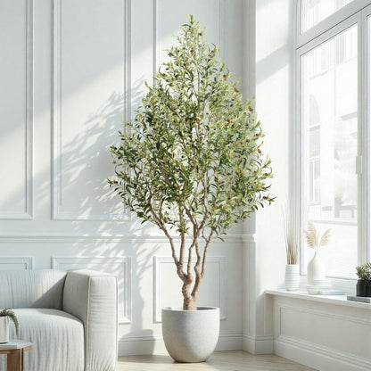 8ft Faux Olive Tree - Large Artificial Olive Tree with Realistic 1750 Leaves and 145 Olives - Lush and Elegant Fake Olive Tree with for Indoor Outdoor Office Living Room Decor