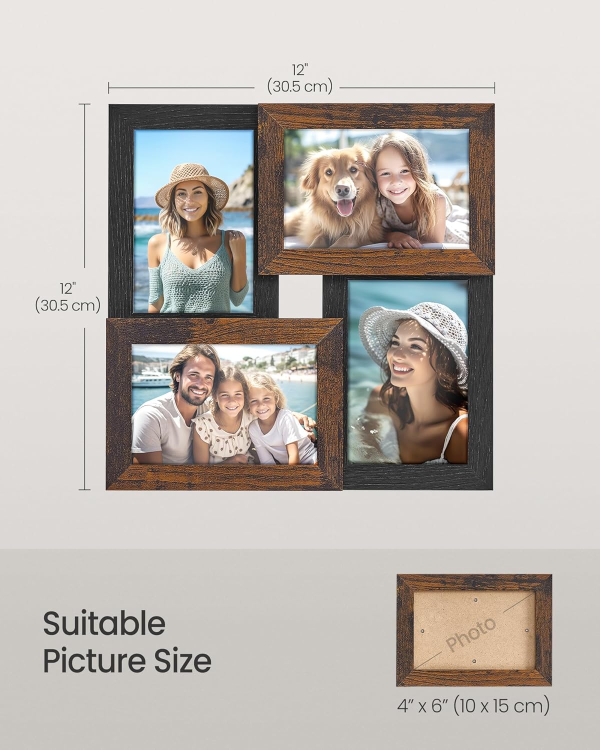 SONGMICS Collage Picture Frames, 4x6 for Wall Decor, Multi Family Photo for Gallery Decor, Hanging Display, Set of 4, Ink Black URPF25BK