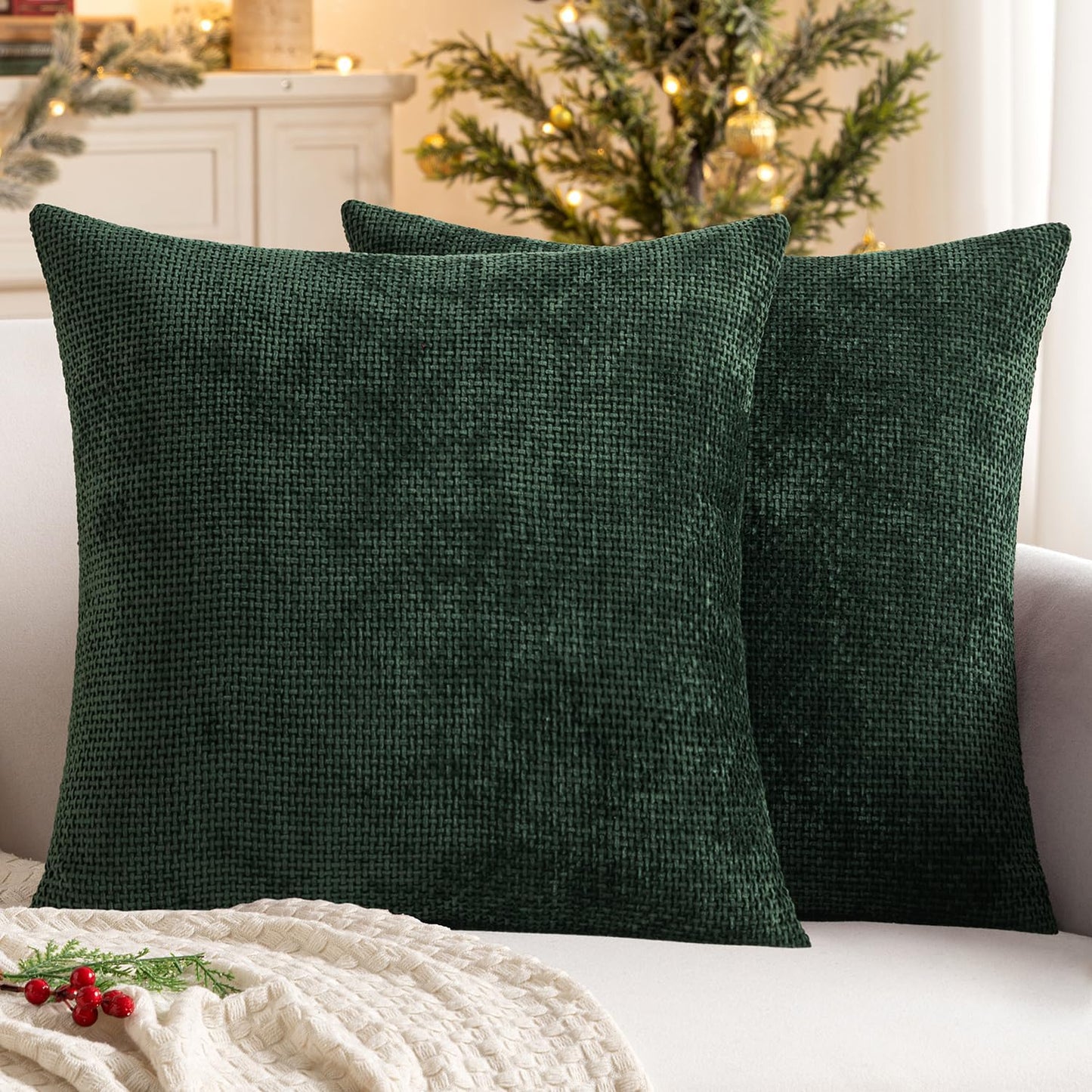MIULEE Pack of 2 Couch Throw Pillow Covers 18x18 Inch Neutral Beige Modern Boho Accent Decorative Pillow Covers Soft Chenille Farmhouse Cushion Covers for Home Decor Bed Sofa Living Room