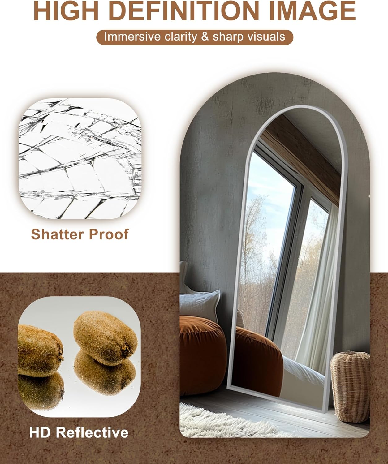 Delma Arched Mirror Full Length,Standing Mirror Full Body,Large Floor with Stand for Wall Entryway Door Bedroom Bathroom Living Room