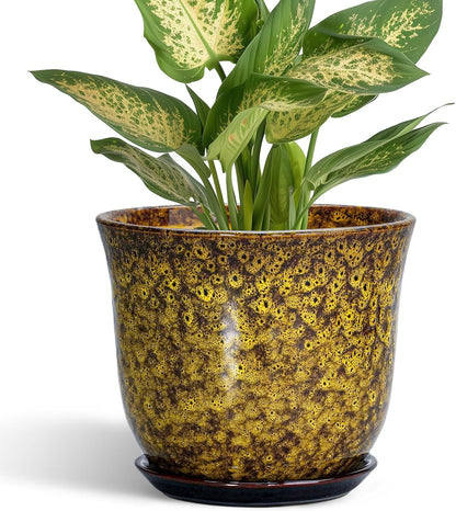 Ceramic Plant Pots - 12 Inch Pots for Plants Indoor Outdoor, Large Round Planter with Drainage Hole and Saucer, Modern Decorative Flower Pot, Home Garden Decor, House Warming Gifts, Blue