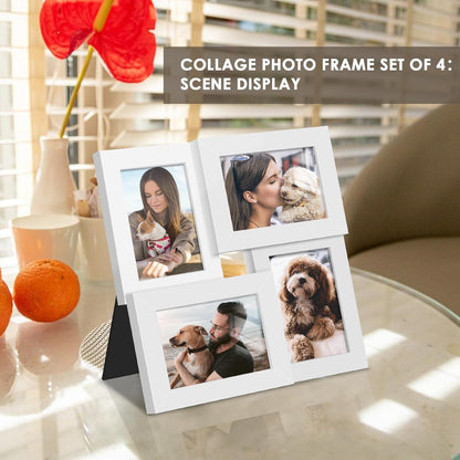 DUENPY 4x6 Collage Picture Frame Tempered Glass Front, Displays Four 4x6 Photo, Family Photo Collage Frame, Wall Decor Wall Hanging or Tabletop, Brown