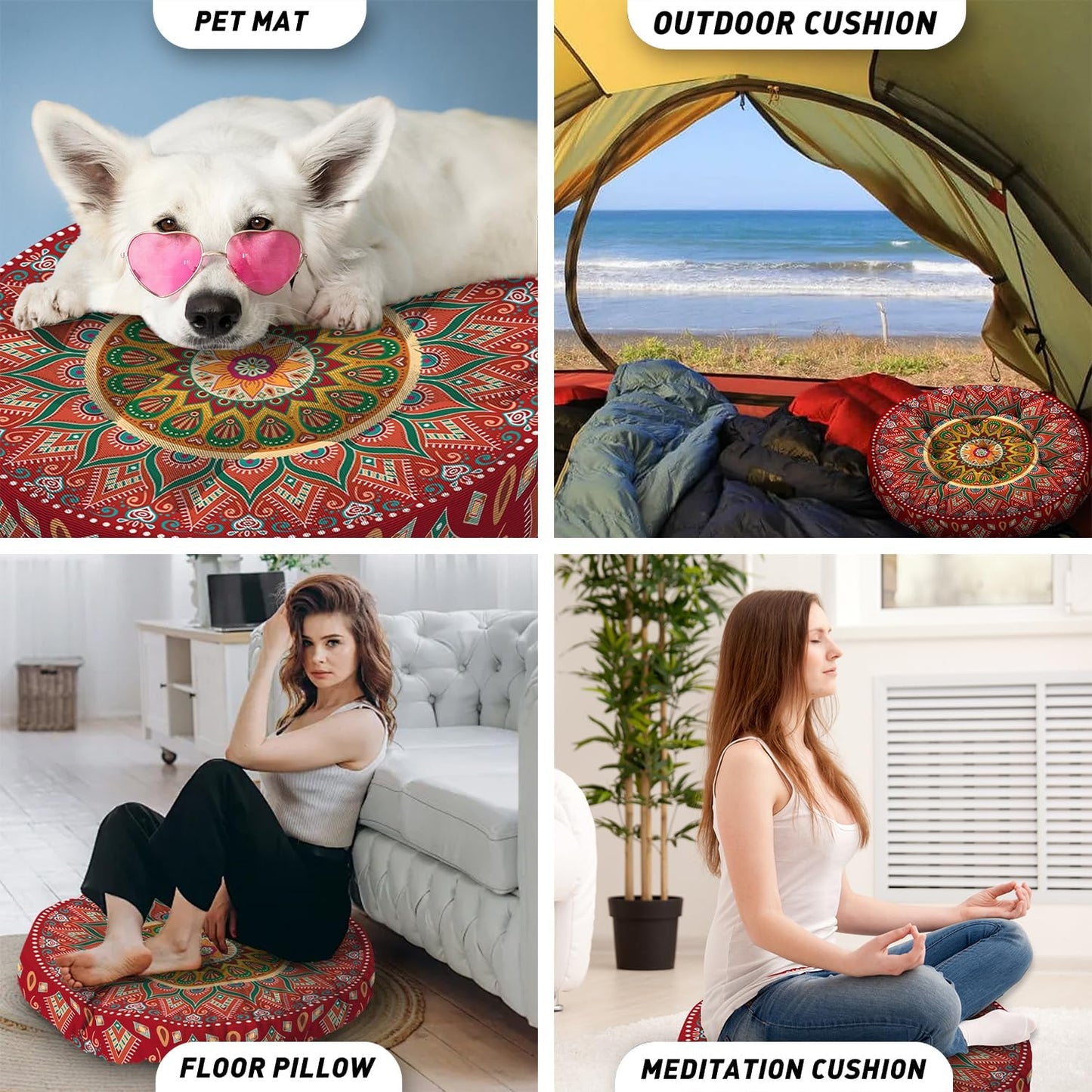 Mandala Meditation Cushion, Boho Meditation Mat, Meditation Pillows for Sitting on Floor, Cushions for Sitting in Home and Outdoor, Square Floor Pillow Cushion Seating for Yoga Accessories 22'' X 22''
