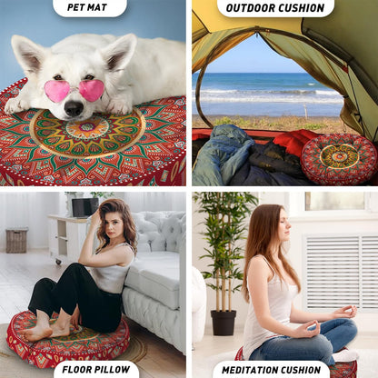 Mandala Meditation Cushion, Boho Meditation Mat, Meditation Pillows for Sitting on Floor, Cushions for Sitting in Home and Outdoor, Square Floor Pillow Cushion Seating for Yoga Accessories 22'' X 22''