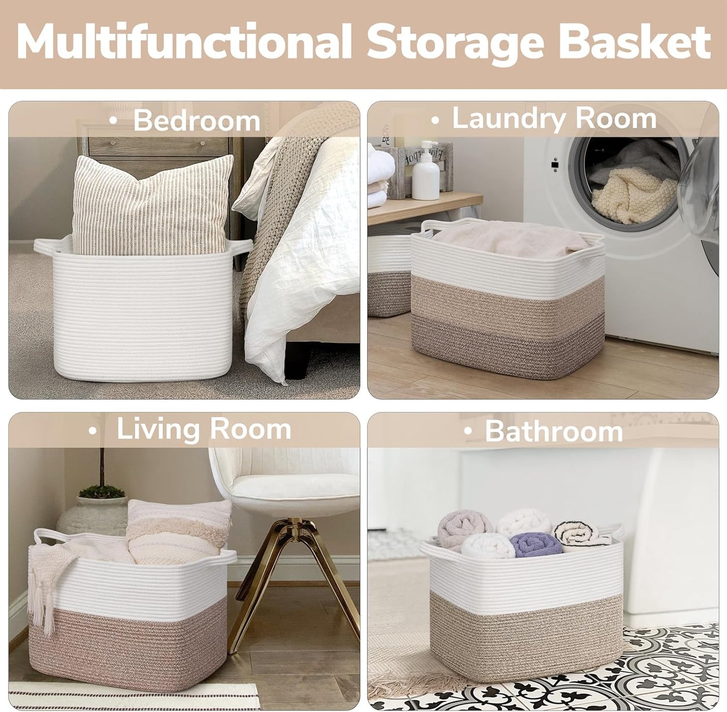 Goodpick Cube Storage Bins - Towel, Book, Cloth, Shoes, Closet Shelf Woven Baskets for Office, Baby Laundry, Toys, 13''x10''x9''
