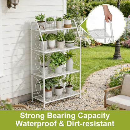 VyGrow Plant Stand, 4 Tier Plant Shelf for Indoor Outdoor, Heavy Duty Metal Tall Plant Stands Holder Rack for Living Room Balcony and Garden, Black