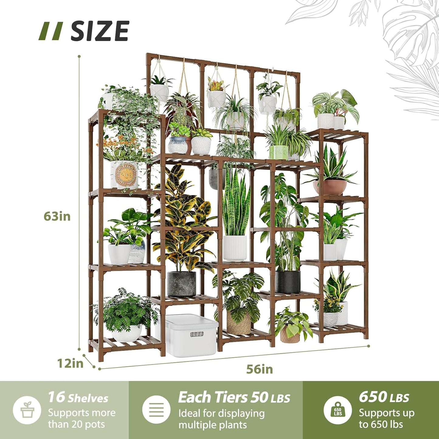GENTINGBRO Plant Stand Indoor Outdoor 63" Tall Plant Shelf for Plants 14-Tier Large Plant Sheves for Living Room Heavy Duty Plant Rack Garden Balcony Patio Hanging Planter