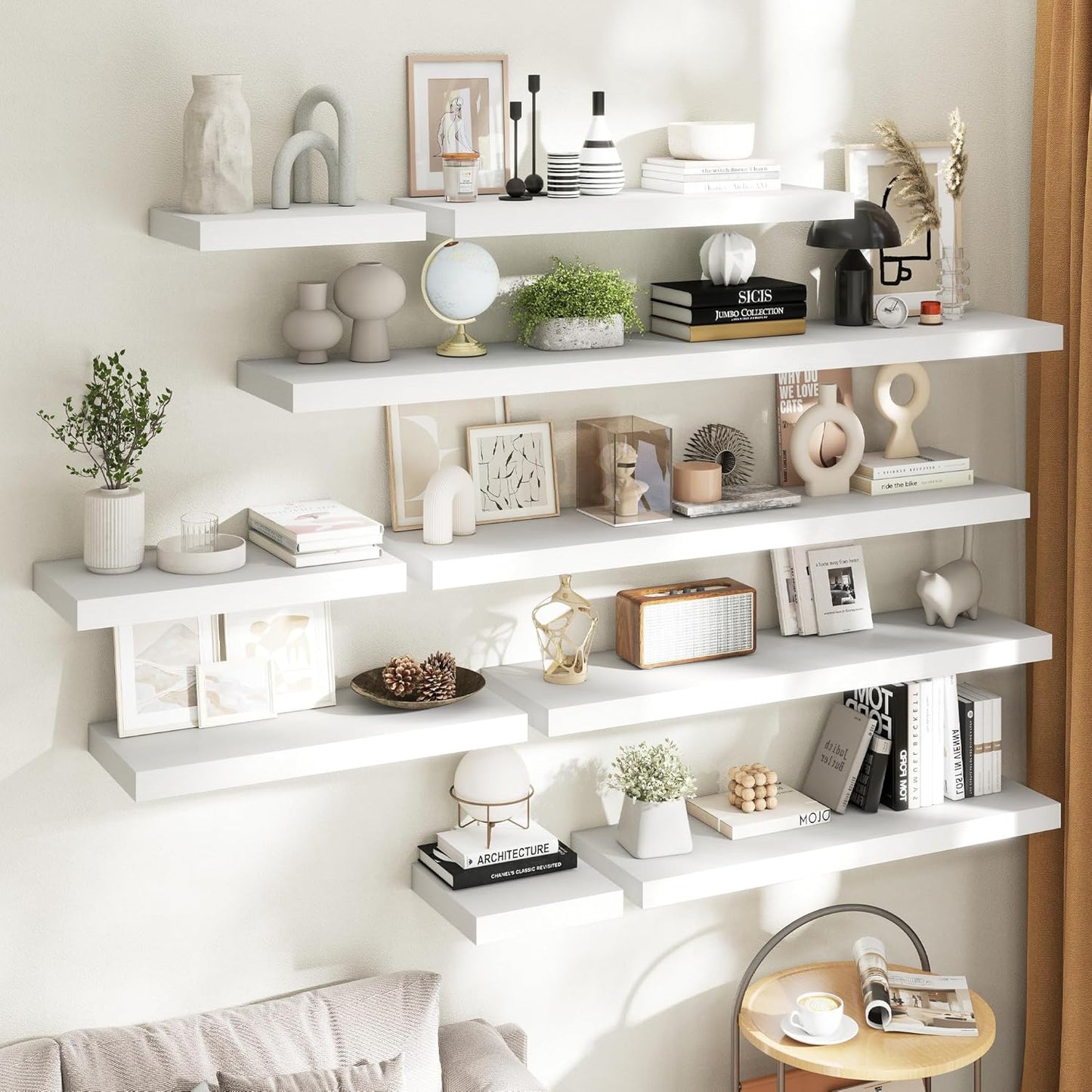 72 Inch Long Floating Shelves for Wall Set of 2, 12"D Wood Grain Bathroom Shelves with Invisible Brackets, Easy Install Engineered Wood Storage Shelves for Kitchen, Living Room, Bedroom, Black Finish