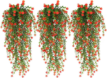 RECUTMS Artificial Hanging Plants Fake Hanging Plant Faux Eucalyptus Leaf Greenery Vine Outdoor UV Resistant Plastic Plants Home Garden Wedding Party Indoor Outdoor Decorations(White)