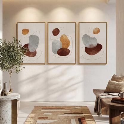 Large Framed Neutral Abstract Wall Art for Living Room, 3 Piece Modern Canvas Prints Paintings Artwork for Walls, Black and Beige Pictures for Living Room Hallway Stair Office Wall Decor 24x36 Inch