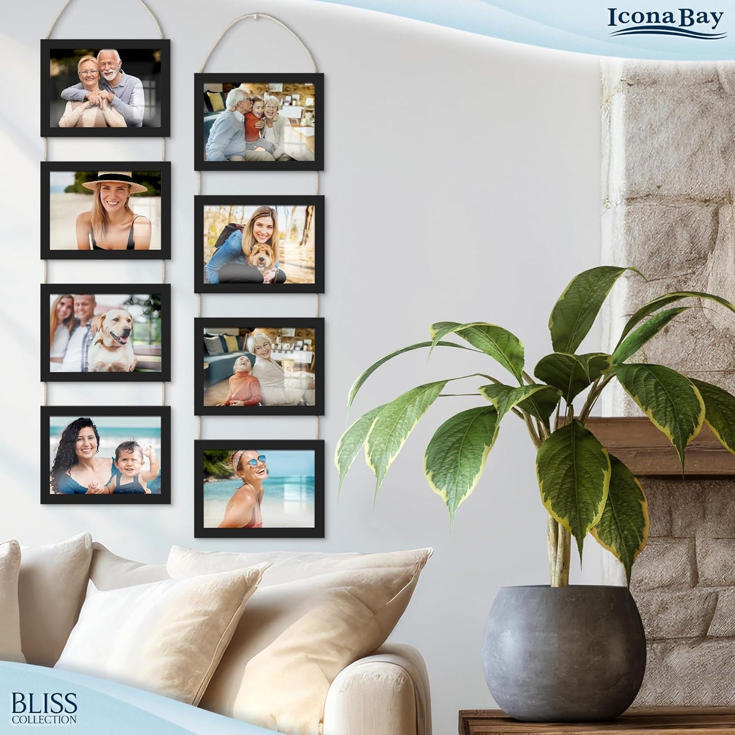Icona Bay - 4x6 Wall Hanging Picture Frames Collage with 8 Openings - Distressed White, 2 Pack - Casual Style Engineered Wood Frames - Wall Mount Only - Bliss Collection