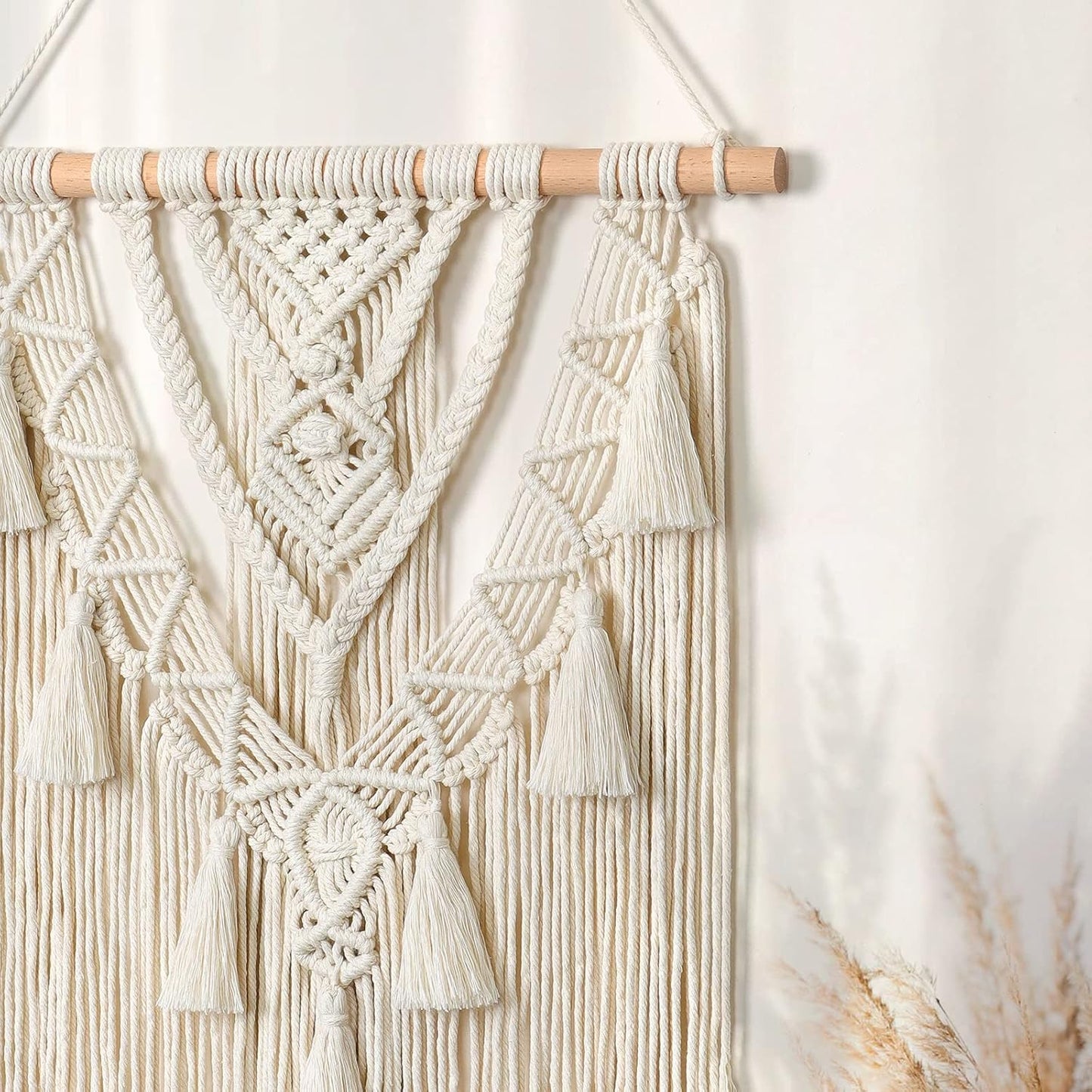 Dremisland Macrame Woven Wall Hanging Boho Geometric Woven Tapestry Beige & Grey Cotton Handmade Bohemian Art Decor with Tassel Craft Ornament for Bedroom Living Room Apartment Nursery (Grey)
