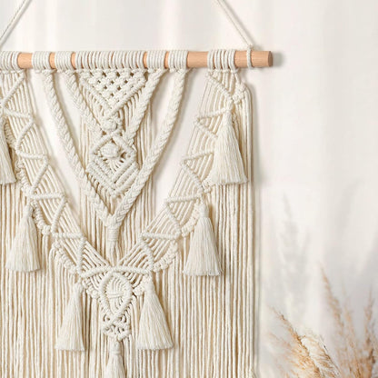 Dremisland Macrame Woven Wall Hanging Boho Geometric Woven Tapestry Beige & Grey Cotton Handmade Bohemian Art Decor with Tassel Craft Ornament for Bedroom Living Room Apartment Nursery (Grey)