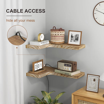 fuqing Floating Corner Shelves, Wall Shelf Set of 3, Shelves for Wall Storage, Solid Wood Shelves for Storage, Wall Mount Wooden Display Shelf for Bathroom Bedroom Kitchen Garage, Rustic Brown