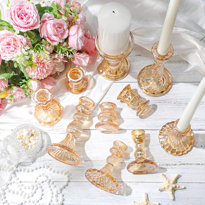Mumufy 10 Pcs Glass Crystal Taper Candle Holders Clear Glass Candlestick Holder Fit 0.8 Inch Candles Crystal Decorative Candle Stand Centerpiece Table Wedding Dining Party (Classic,Clear)