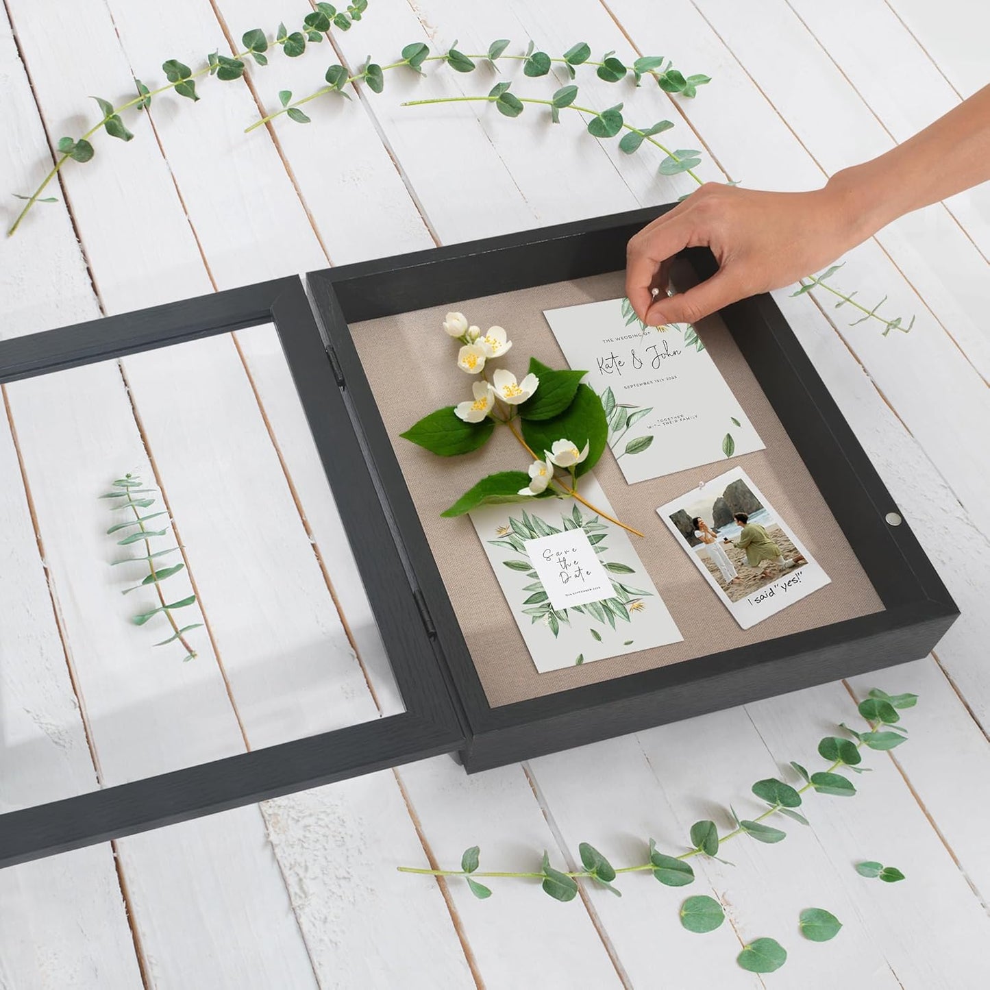 Americanflat Front Opening 11x14 Shadow Box Frame with Shatter-Resistant Glass - Silhouette Collection - Shadow Box Display Case for Tabletop and Wall Display - Black