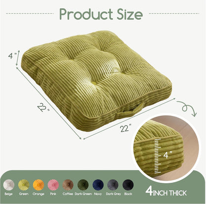 HIGOGOGO 6" Extra Thick Floor Pillow Cushion for Adults, Meditation Cushion Pillow, Large Square Floor Sitting, Tufted Corduroy Cover, for Tatami Living Room or Yoga, 22x22 Inch, 2Pack, Dark Grey