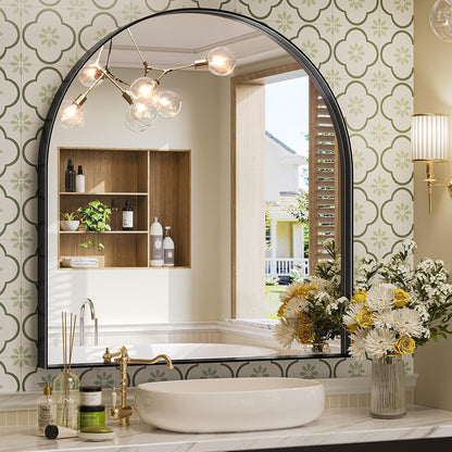 Brightify Arched Mirror, Arched Wall Mirror, 24 x 32 Inch Silver Arch Mirror, Metal Frame Silver Bathroom Mirror, Arched Top Bathroom Vanity Mirror for Living Room Bedroom Mantel Entryway Hallways