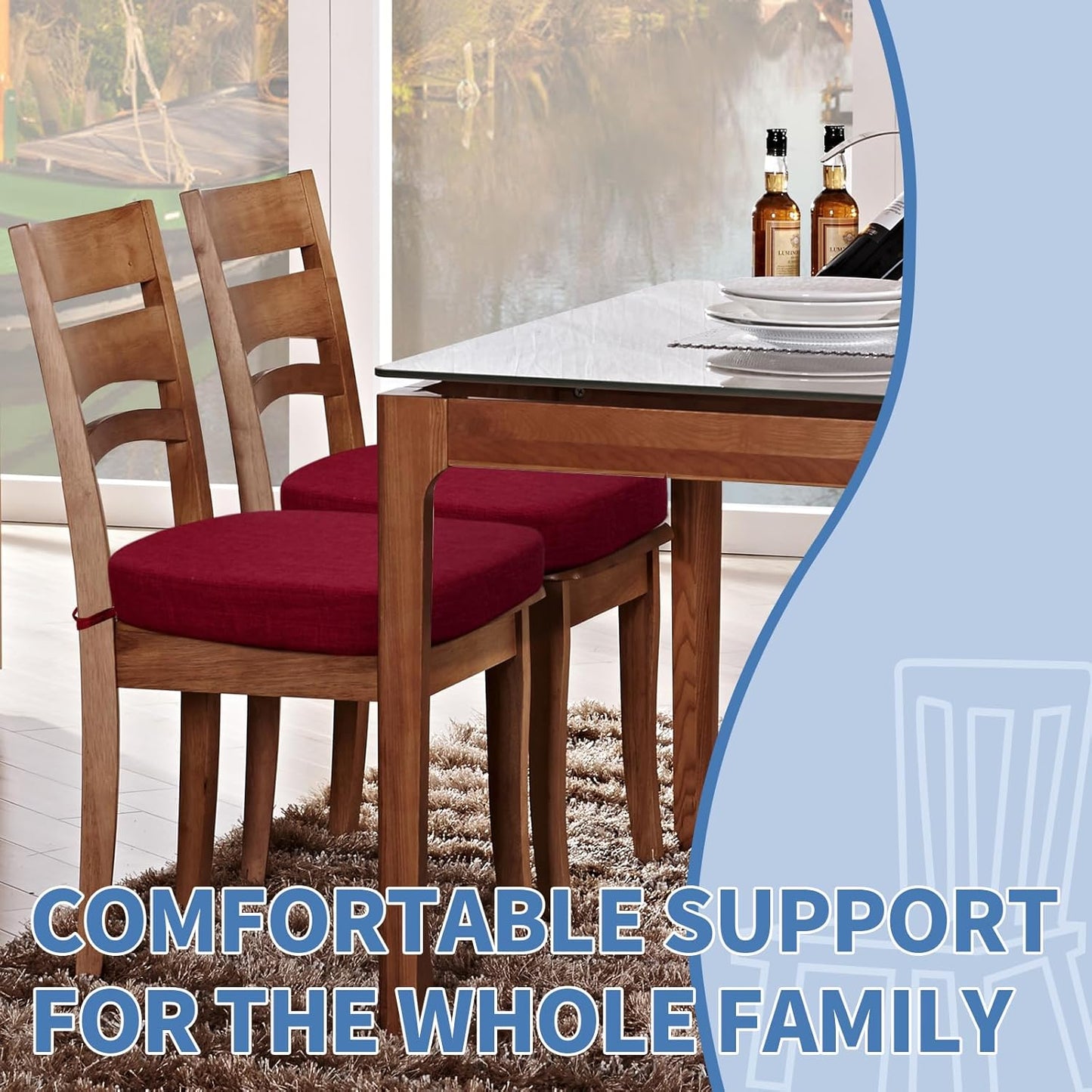 BUYUE Thickened 2.5" Friendly Woven Fabric Dining Chair Cushion, U-Shape High Density Foam Comfortable Chair Pad for Kitchen, Slip Resistant Indoor Seat Cushion (1 Piece, Dark Gray)